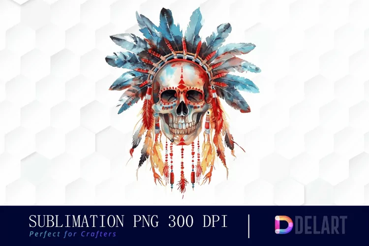 Native American Skull Watercolor Clipart