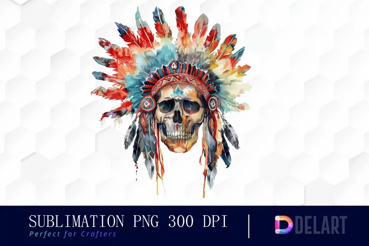 Native American Skull Illustration Clipart