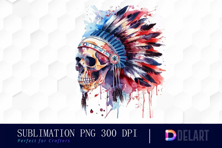 Native American Skull Watercolor Clipart