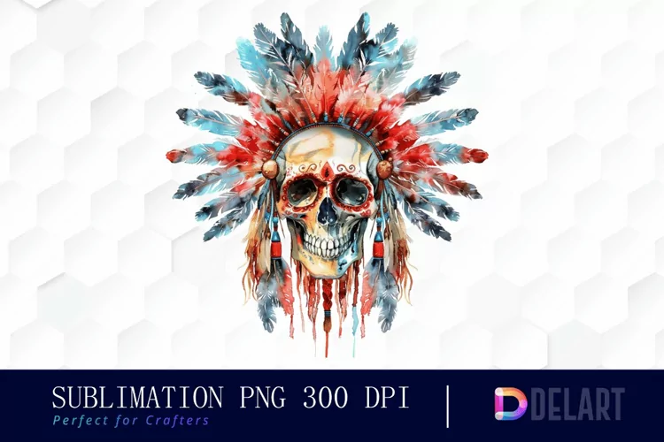 Native American Skull Illustration Clipart