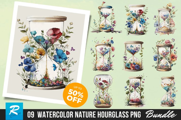Watercolor Nature Hourglass Clipart Bundle
