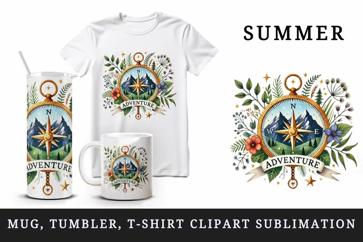 Summer adventure tumbler mug wrap clipart sublimation design