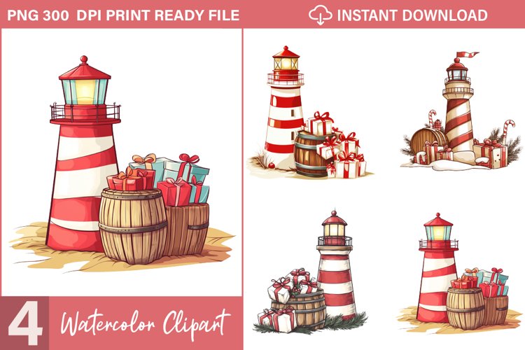 Watercolor Nautical Christmas Graphics Clipart