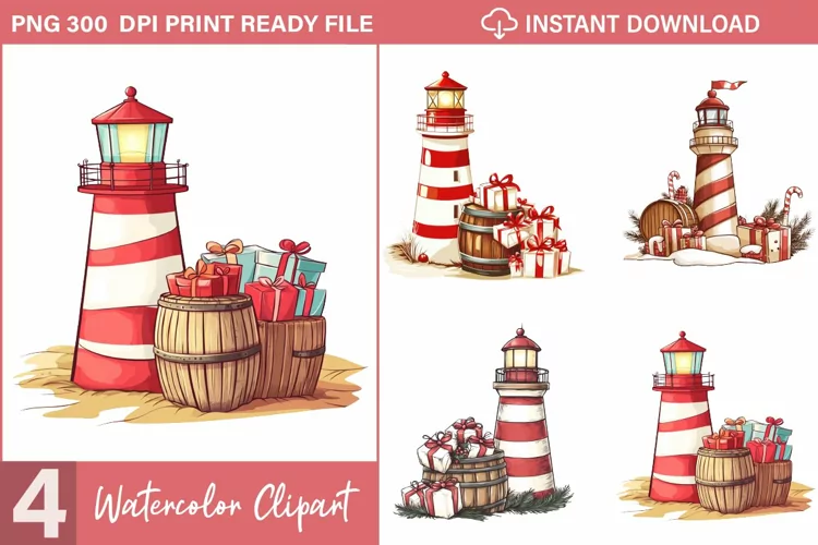 Watercolor Nautical Christmas Graphics Clipart