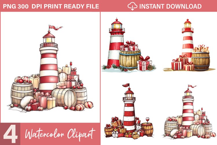 Watercolor Nautical Christmas Graphics Clipart