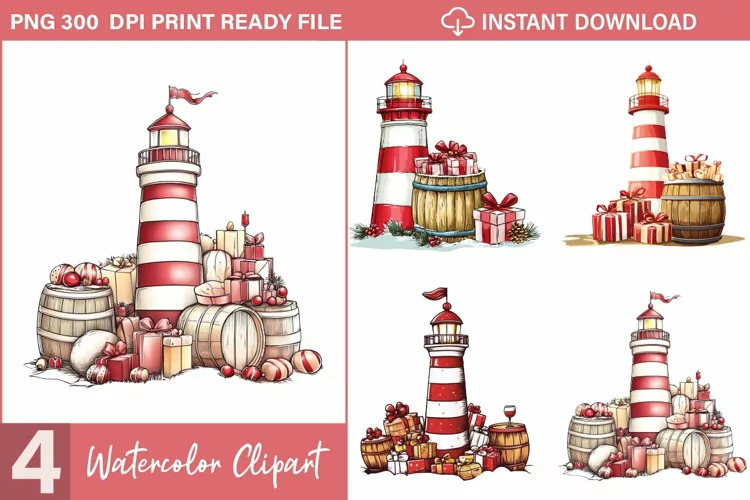 Watercolor Nautical Christmas Graphics Clipart