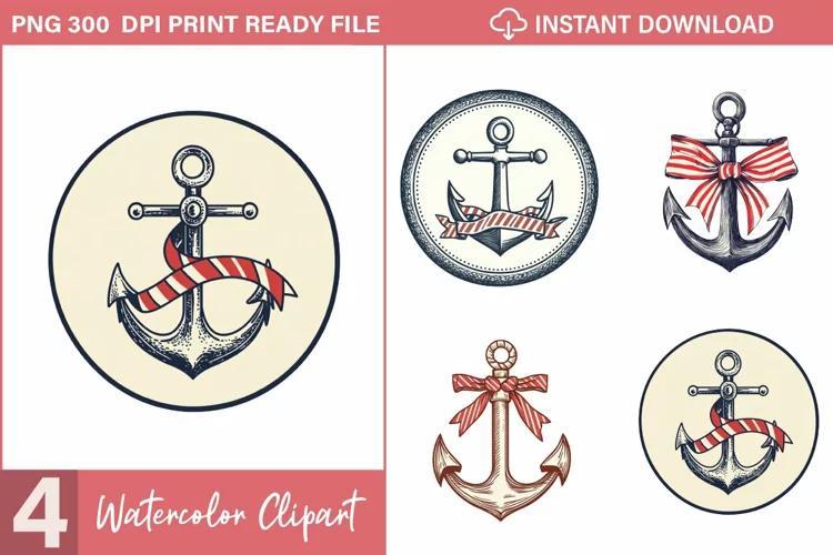 Watercolor Nautical Christmas Graphics Clipart