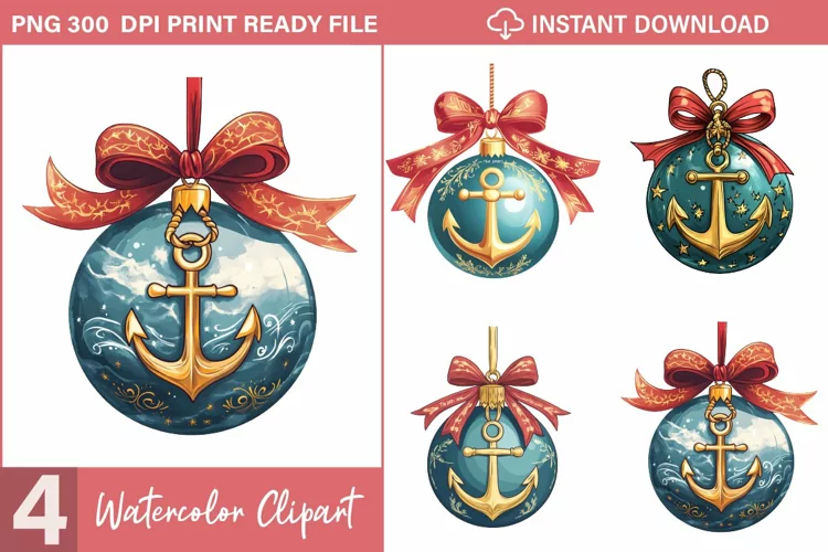 Watercolor Nautical Christmas Graphics Clipart