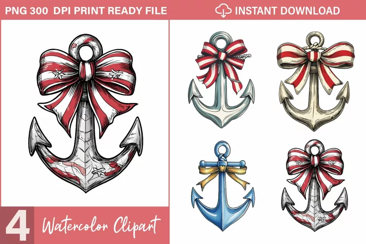 Watercolor Nautical Christmas Design Clipart