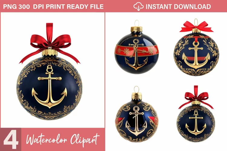 Watercolor Nautical Christmas Design Clipart