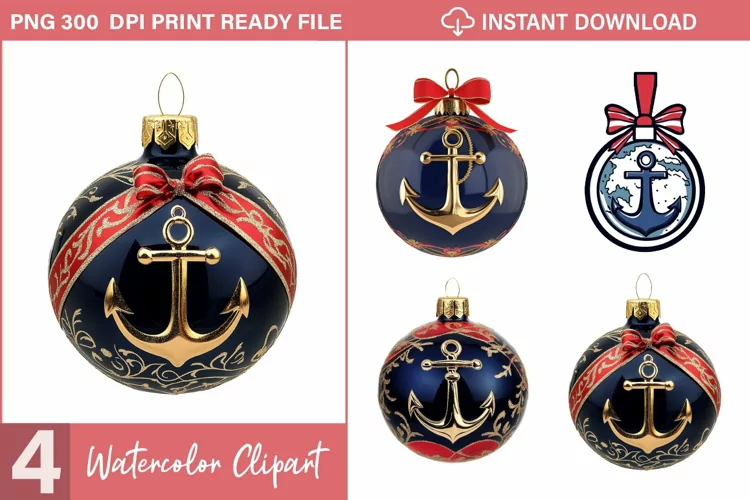 Watercolor Nautical Christmas Graphics Clipart