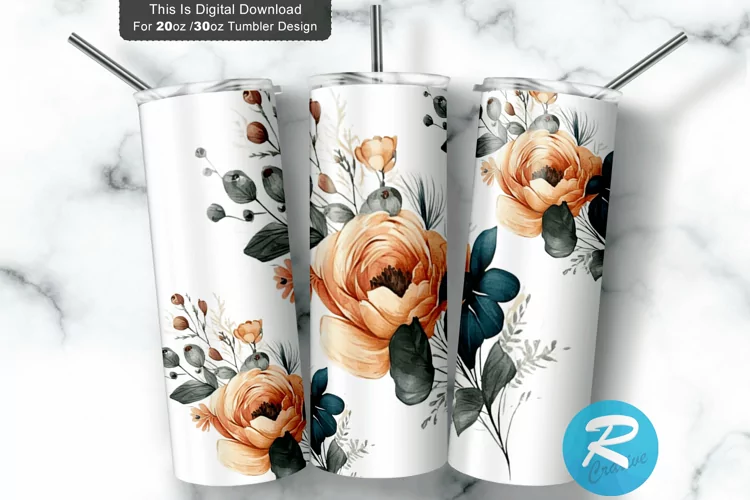 Watercolor Navy Flowers 20oz/30oz Skinny Tumbler