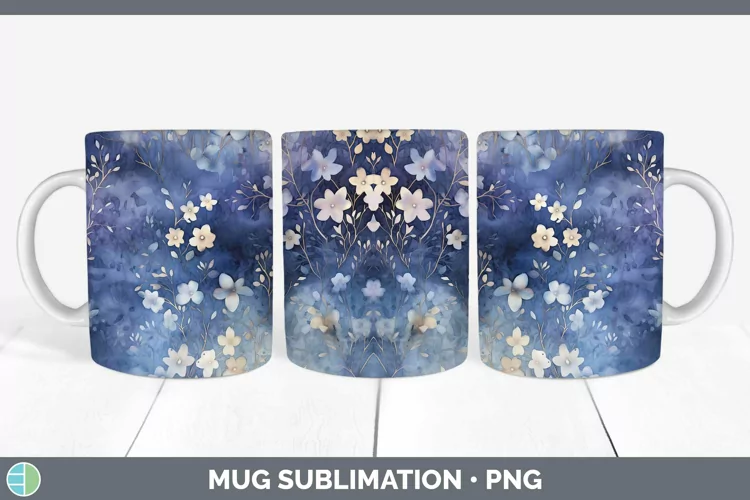 Watercolor Navy Mug Wrap Sublimation Coffee Cup Designs