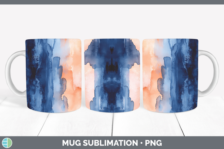 Watercolor Navy Peach Mug Wrap Sublimation Coffee Cup Design