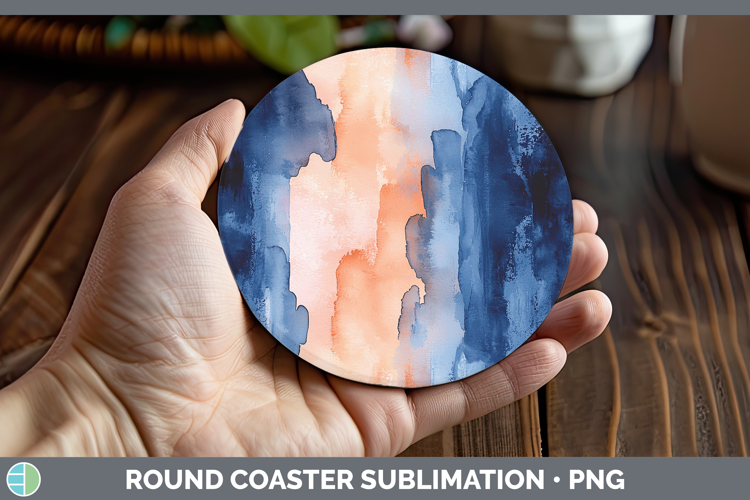 Watercolor Navy Peach Round Coaster Sublimation Coaster Desi