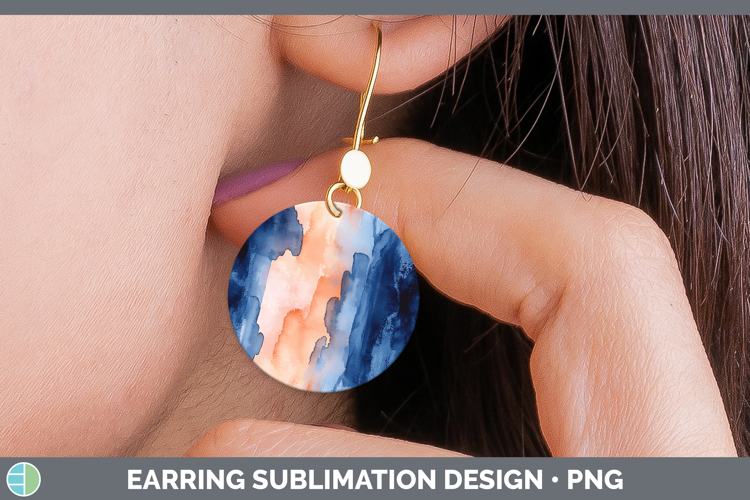 Watercolor Navy Peach Round Earrings Sublimation Earrings De