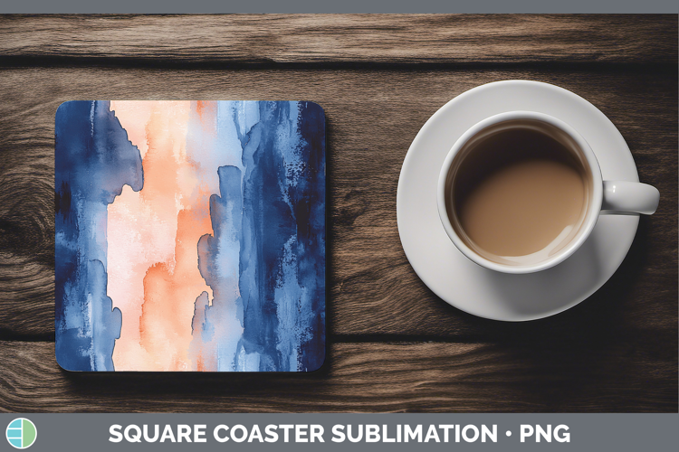 Watercolor Navy Peach Square Coaster Sublimation Coaster Des