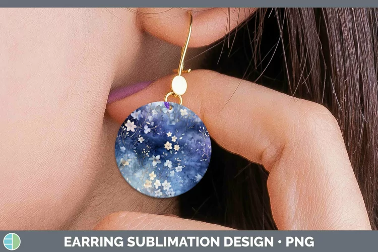 Watercolor Navy Round Earrings Sublimation Earrings Designs