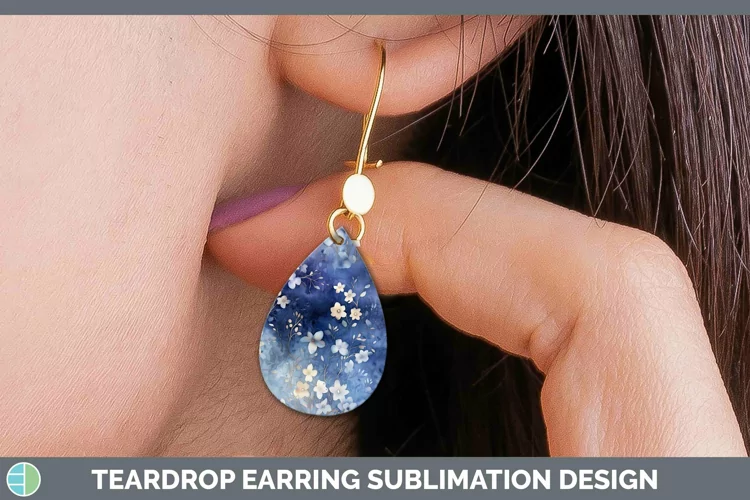 Watercolor Navy Teardrop Earrings Sublimation Earrings Desig