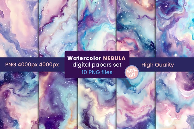 Watercolor Nebula Digital Papers PNG, Space and galaxy