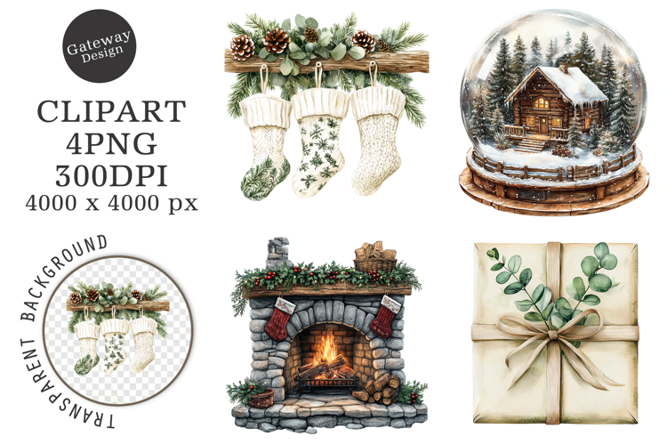 Watercolor Neutral Christmas Png