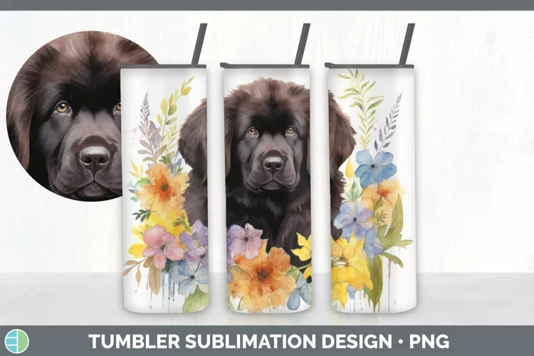 Watercolor Newfoundland Dog Tumbler | Sublimation 20 oz Skin