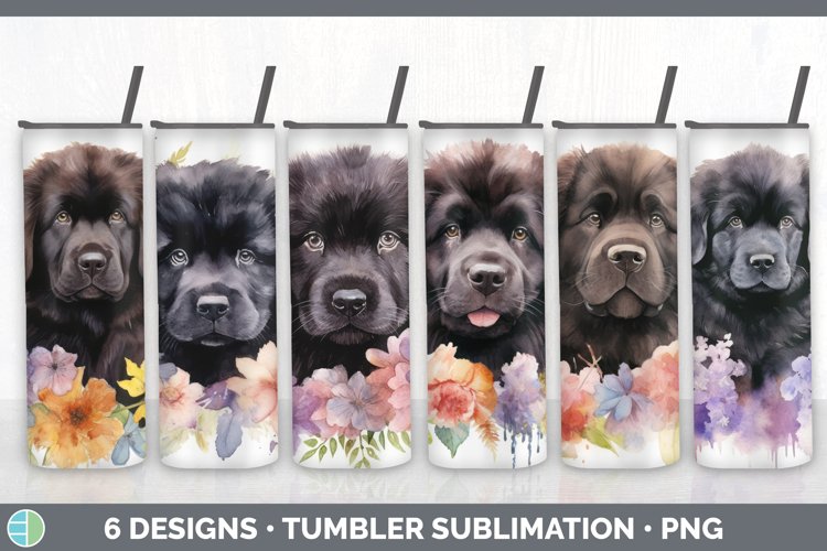 Watercolor Newfoundland Dog Tumbler | Sublimation 20 oz Skin