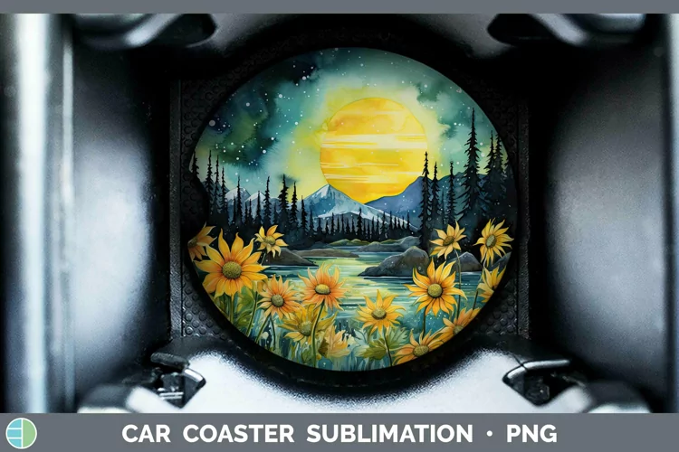 Watercolor Northern Lights Car Coaster Sublimation Coaster D