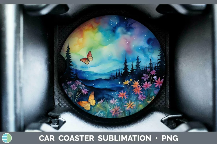 Watercolor Northern Lights Car Coaster Sublimation Coaster D