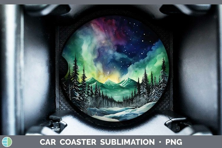 Watercolor Northern Lights Car Coaster Sublimation Coaster D