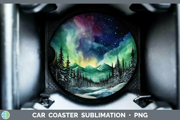 Watercolor Northern Lights Car Coaster Sublimation Coaster D