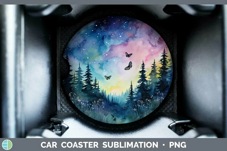 Watercolor Northern Lights Car Coaster Sublimation Coaster D