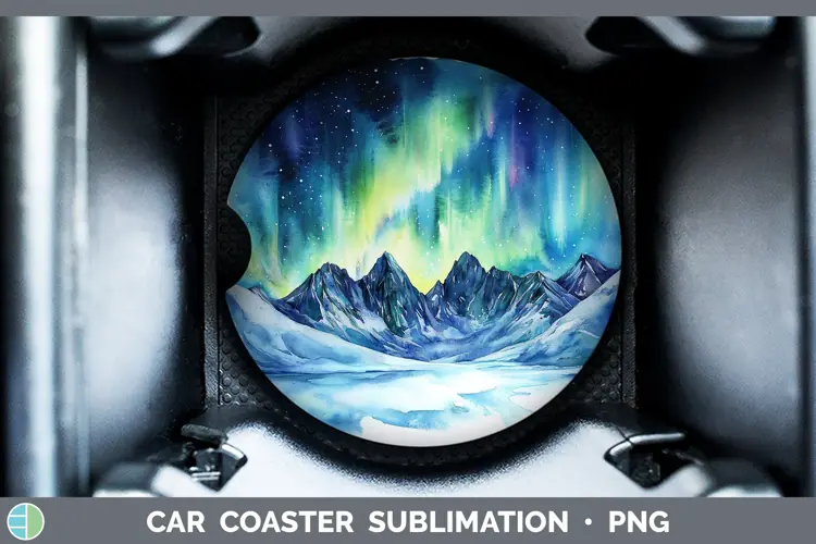 Watercolor Northern Lights Car Coaster Sublimation Designs