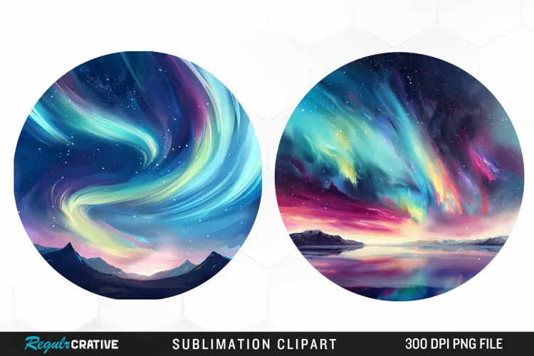 Watercolor Northern Lights Image Clipart