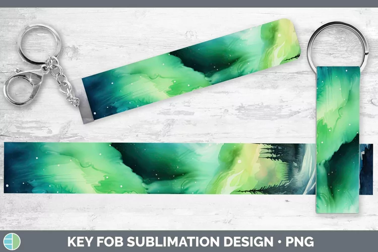 Watercolor Northern Lights Key Fob Sublimation Wristlet Desi