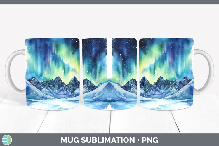 Watercolor Northern Lights Mug Wrap Sublimation Coffee Cup D