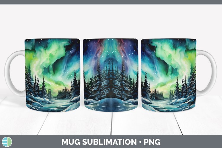 Watercolor Northern Lights Mug Wrap Sublimation Coffee Cup D
