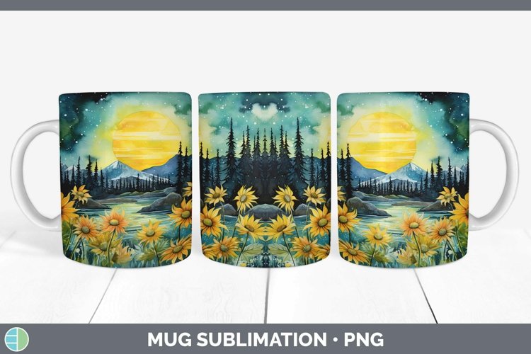 Watercolor Northern Lights Mug Wrap Sublimation Coffee Cup D
