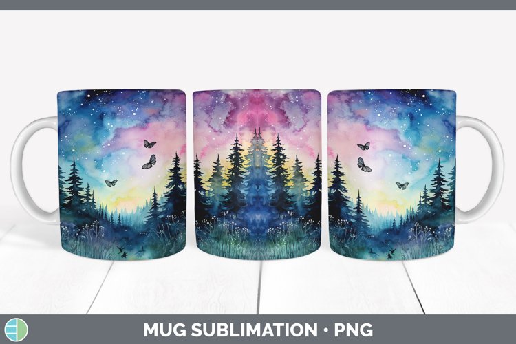 Watercolor Northern Lights Mug Wrap Sublimation Coffee Cup D