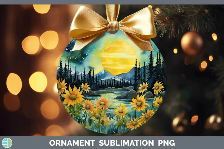 Watercolor Northern Lights Ornament Sublimation Bauble Desig