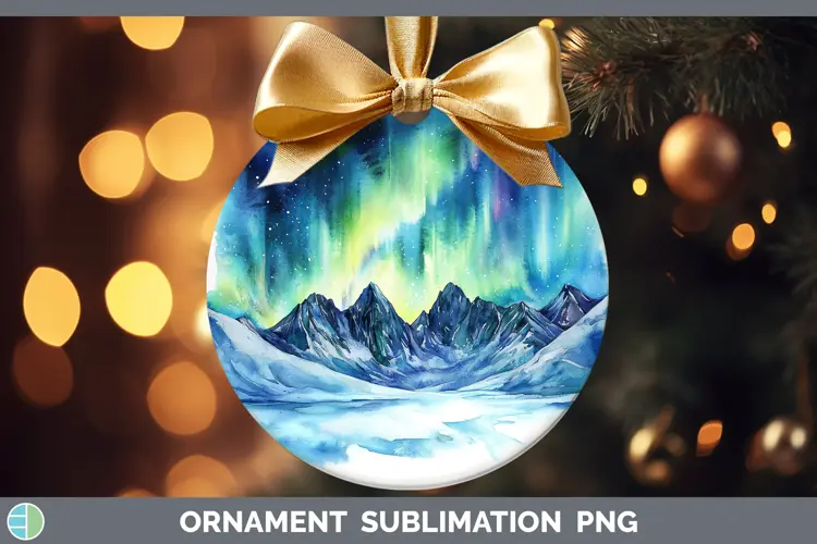 Watercolor Northern Lights Ornament Sublimation Bauble Desig