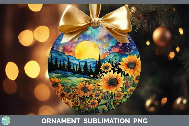 Watercolor Northern Lights Ornament Sublimation Bauble Desig