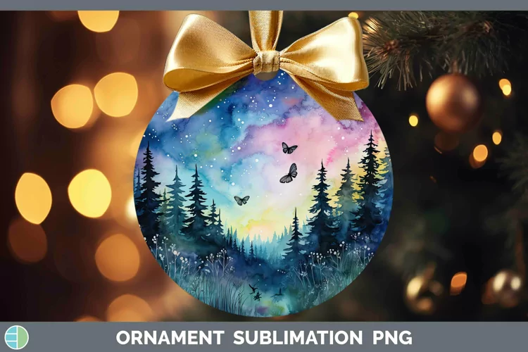 Watercolor Northern Lights Ornament Sublimation Bauble Desig