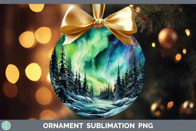 Watercolor Northern Lights Ornament Sublimation Bauble Desig
