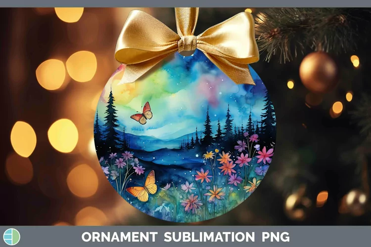 Watercolor Northern Lights Ornament Sublimation Bauble Desig