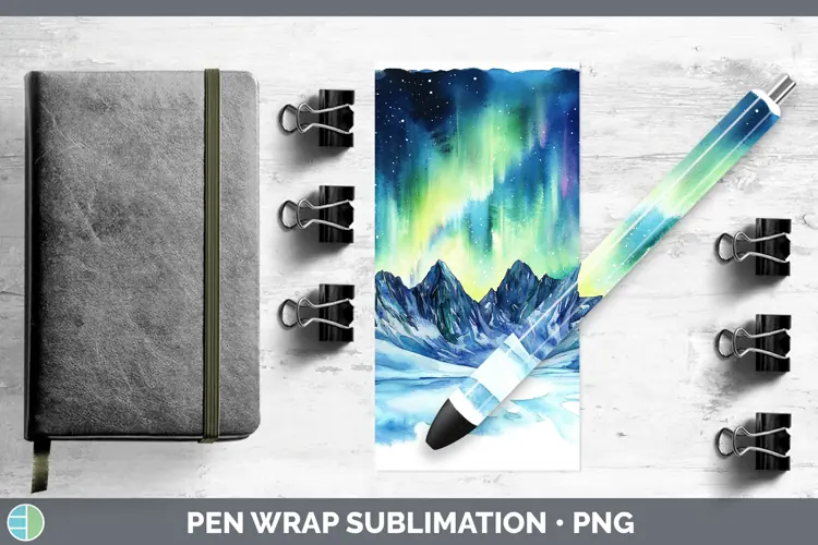 Watercolor Northern Lights Pen Wrap Sublimation Pen Designs