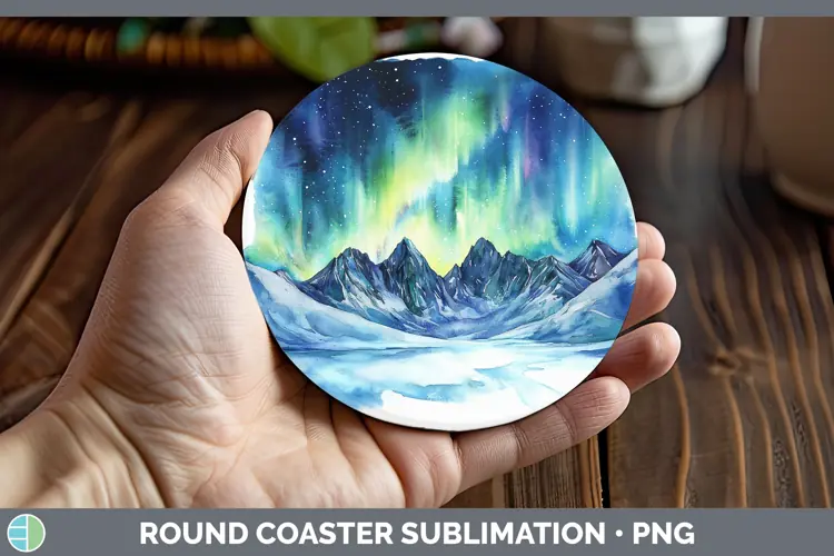 Watercolor Northern Lights Round Coaster Sublimation Coaster