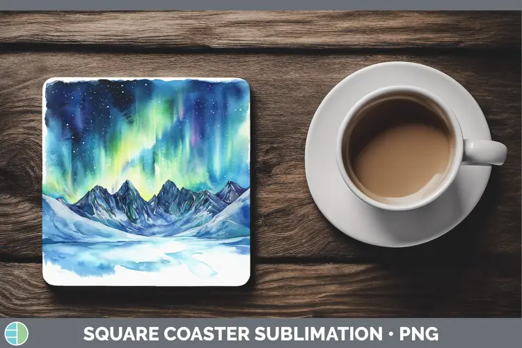 Watercolor Northern Lights Square Coaster Sublimation Coaste