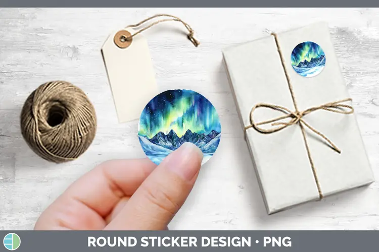 Watercolor Northern Lights Stickers | Round Labels Designs