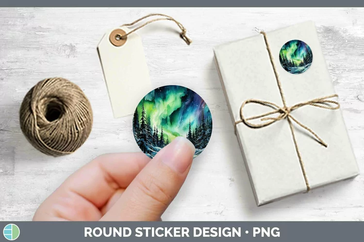 Watercolor Northern Lights Stickers | Round Labels Designs